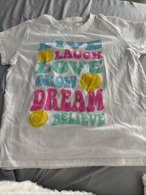 Live Laugh Love Dream Believe Kids Graphic Tee - White with Pink, Aqua & Yellow